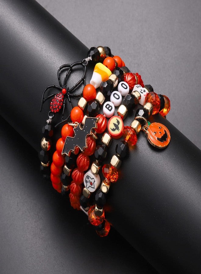 BVGA Halloween Bracelets Beaded Pumpkin Candy Corn Spider Ghost Charms Bracelets BOO Happy Halloween Stretch Bracelets Set Holiday Jewelry Gift - Image 2
